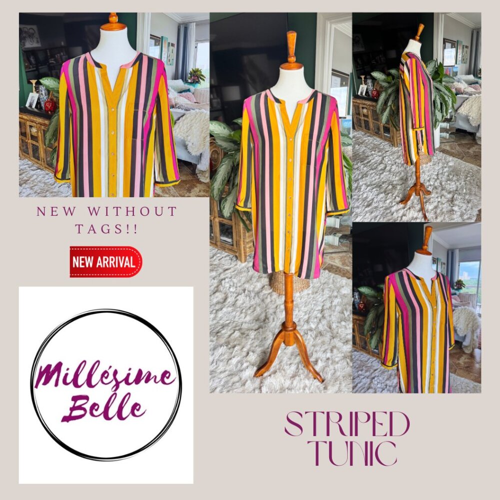 Button Down Multi-Color Striped Tunic - image 2